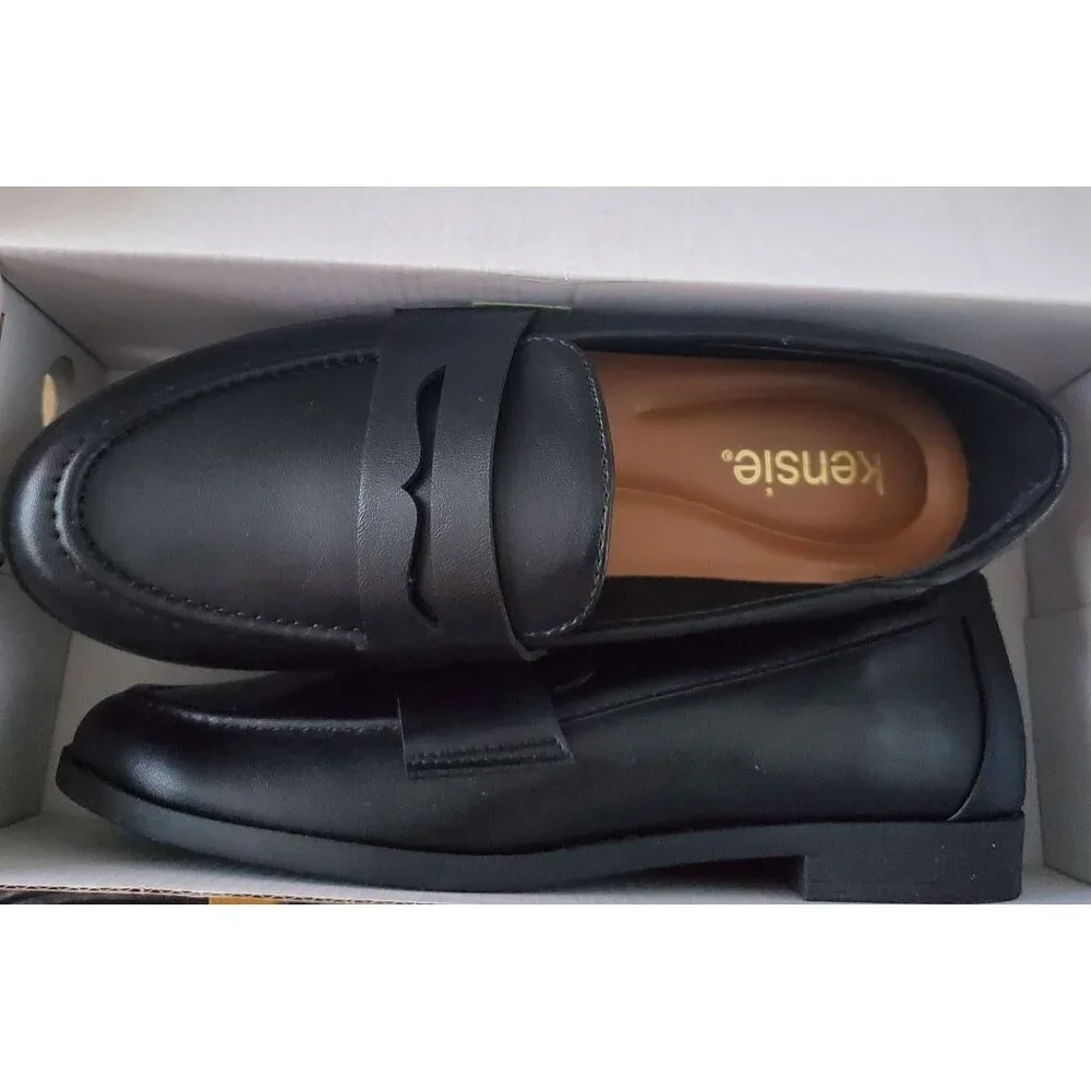 Kensie 6 Penny Loafer Gitty Slip-on Driver Shoes Faux Smooth Leather Black